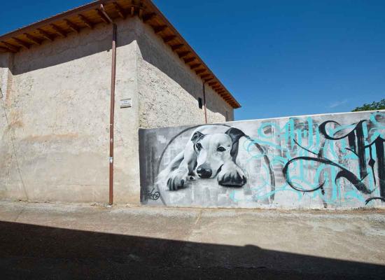 Detalle de perro de la obra Caza
